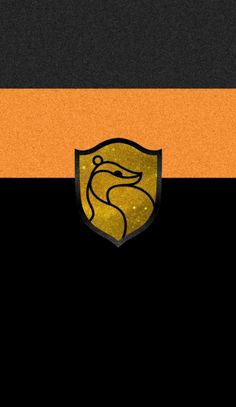 an orange and black striped background with a gold emblem