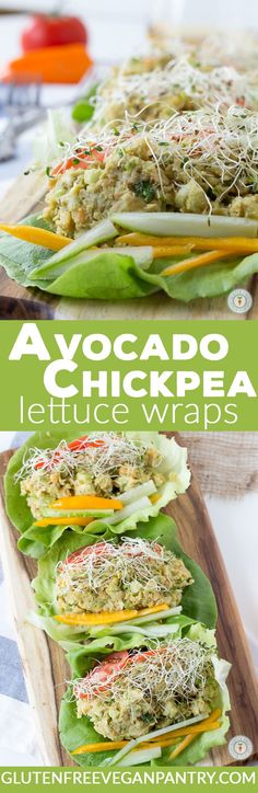 avocado chickpea lettuce wraps with cheese and herbs on them