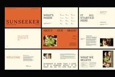 an orange and white brochure is shown with the words sunseeker on it