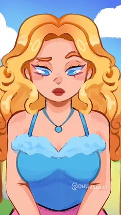 a cartoon girl with blonde hair and blue eyes