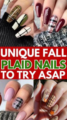 Plaid Nail Ideas, Fall Plaid Nails, Plaid Nail Designs, Plaid Nail Art, Brown Nail Art, Brown Nails Design, Simple Fall Nails, Fall Nail Trends, Fall Gel Nails