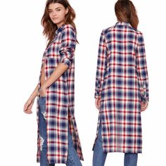 shirt dress College Outfits Skirt, Plaid Duster, College Outfits Plus Size, Blouse Pictures, College Outfits Spring, College Outfits Winter, Fall College Outfits, Cotton Kurtis, Cotton Jeans