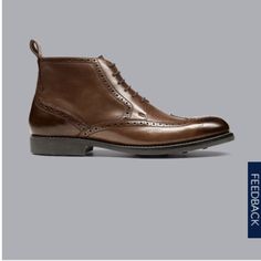 Charles Tyrwhitt Welted Brogue Boot In Brown Size 11 Elegant Lace-up Boots For Semi-formal Occasions, Classic Formal Lace-up Ankle Boots, Classic Leather Shoes With Perforated Toe Box, Formal Brogue Ankle Boot Dress Shoes, Formal Brogue Ankle Boots, Classic Lace-up Boots For Workwear, Classic Formal Lace-up Boots With Cap Toe, Fitted Lace-up Boots With Brogue Detailing For Work, Formal Ankle Boot Dress Shoes With Brogue Detailing