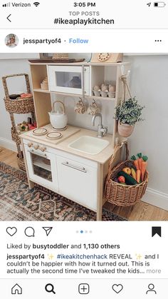 an instagram page for ikea's play kitchen is shown in this image