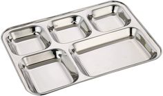 an empty metal tray with four compartments