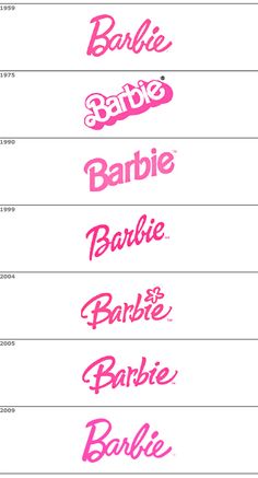 the names of barbie's babies in different font styles and colors, from one to five