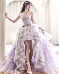 ✨✨Gorgeous high-low skirt separates dress, dreamy light/dark purple with shinny stars. 🤩🤩Perfect for your prom, quinceanera or other special occasions! 🛒👉Search 'N-T-047' on devilinspired.com #devilinspired #princessdress #lolitacoord #lolitafasion #eglcommunity #birthdaydress #promdress #lolitadresses Light Purple Dress Short, Purple Formal Dress Long, Purple Dress Short, Purple Formal Dress, Light Purple Dress, Sea Dress, Lavender Dresses, High Low Skirt, Elegant Skirt