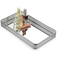 PRICES MAY VARY. ★ Material - Make of metal with silver plating which is sturdy and never get faded, mirrored glass surface offering a glint of glamour, long-lasting quality and exquisite workmanship ★ Pretty Decorative Tray - Classical rectangle shape, beautiful silver metal with exquisite hollow out pattern,mirrored design that adds stylish and elegant to your home decor.Keep your item organized and make your items looks more fancy in this tray ★ Large Capacity - Dimension (LxWxH): 13.8"x 7.9" Organize Bathroom Countertop, Trinket Storage, Silver Vanity, Home Organizer, Vanity Makeup, Perfume Tray, Mirror Tray, Storage Tray, Metal Mirror