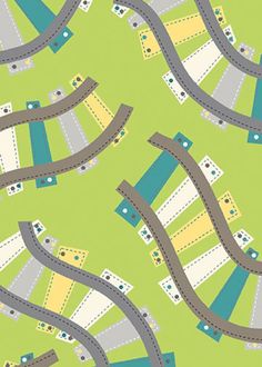 a green and yellow road pattern with cars on it