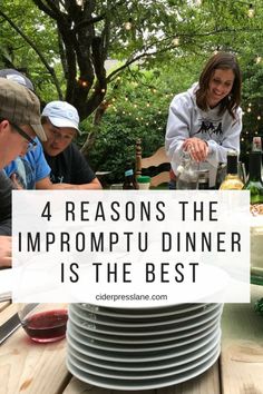 four people sitting at a table with plates and wine glasses on it that says 4 reasons the imppompt dinner is the best