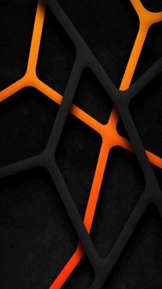 an orange and black abstract background with hexagonal shapes on it's sides