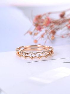 Art deco Wedding band Rose gold ring Diamond Milgrain Women Unique Double Bridal Jewelry Half eternity Promise Stacking Anniversary gift PRODUCT SPECIFICATIONS Handmade item -Metal Type:Yellow Gold,White Gold,Rose Gold,(14K or 18K) Nickel Free -100% Natural, Real high Quality Diamonds Anniversary Diamond Stackable Crystal Ring, Diamond Crystal Stackable Ring For Anniversary, Stackable Diamond Crystal Ring For Anniversary, Formal Stackable Diamond Crystal Ring, Dainty Rose Gold Diamond Eternity Band, Rose Gold Diamond Eternity Band For Promise, Luxury Diamond Ring With Decorative Band, Elegant Gold Eternity Band With Diamond Accents, Rose Gold Diamond Promise Eternity Band