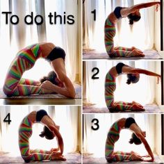 the woman is doing yoga poses on her stomach and back, with four different angles to do