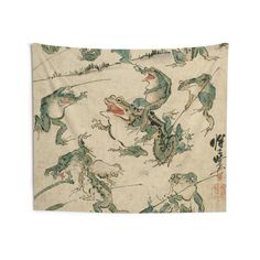 Frog tapestry, Cloth wall art, Fun bedroom art, Anthropomorphic, Quirky wall, Funny Living room decor, Sketch wall art, Japanese gift Frog Tapestry, Kawanabe Kyosai, Japanese Tapestry, Frog Sketch, Frog Wall Art, Tapestry Aesthetic, Art Frog, Japan Decor, Japanese Wall Decor