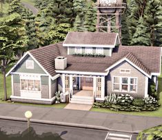 this is an artist's rendering of a house in the woods with a water tower