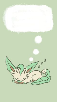 a drawing of a pokemon laying on the ground with a thought bubble above it