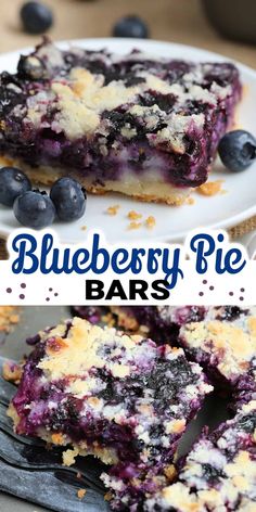 blueberry pie bars on a white plate