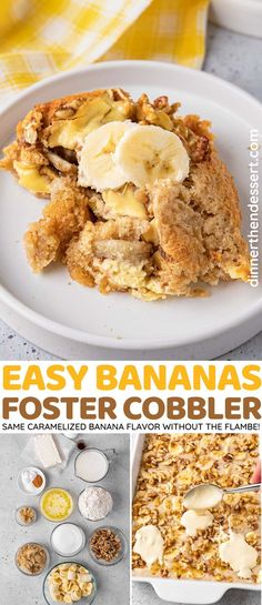 easy banana fosterer cobbler recipe on a white plate