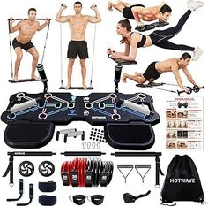 a group of men doing exercises with exercise equipment