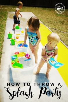 two young children playing in a pool with the words how to throw a splash party