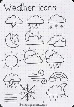 the weather icons are drawn in black and white on a sheet of paper with dots