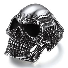 PRICES MAY VARY. 【Skull Ring】It is a beautiful ring with rich detail, and it is fun to wear it. 【Stainless Steel Ring】 Very masculine and looks very good on hand. It is very comfortable to wear. 【Sturdy & solid】Cool designs. a perfect piece to go with almost every outfit! 【Great Detial】Comfortable and smooth on the inside, comfort fit. It has good detail. 💙 【Gift Package】: We will packaged it well in 1 gift box+ 1 jewelry pouch. Black Gothic Skull Ring For Streetwear, Gothic Black Skull Ring, Black Gothic Stainless Steel Skull Ring, Gothic Skull Ring For Streetwear, St Florian, Skull Rings For Men Jewelry1000.com, Silly Clothes, Viking Ring, Biker Rings