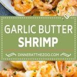 garlic butter shrimp on a plate with text overlay