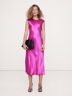 Bias-Cut Satin Midi Dress | Banana Republic Magenta Orchid, Extra Dresses, Orchid Dress, Boss Woman, Fuchsia Dress, Dream Style, Satin Midi Dress, Pink Midi Dress, Wedding Guest Dress Summer