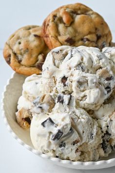 a bowl filled with ice cream and cookies