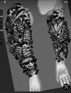 an arm tattoo is shown with black and white tattoos on it, as well as the image