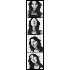 four different pictures of the same woman in black and white, one with her mouth open