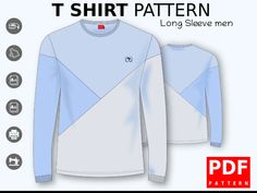 long sleeve t - shirt pattern for men in blue and white with the text, long sleeve