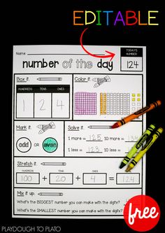 a number of the day worksheet with markers and crayons on it