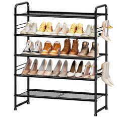 four tier shoe rack with six pairs of shoes