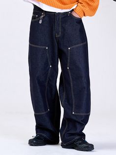 Double Knee Pants Carhartt, Double Knee Pants Outfit, Knee Pants Outfit, Knee Pants, Carhartt Pants, Knee Patches, Denim Material, Street Outfit, Indigo Blue