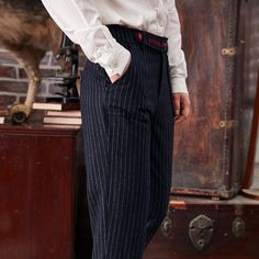 Striped Straight-Fit Woolen Trousers - 63.96 Vintage Branding, Sophisticated Style, Fashion Pants, Primary Colors, Harem Pants, High Waisted Skirt, Full Length, Trousers, Quick Saves