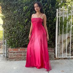 Vintage Y2K 00s Ombré Beaded Mesh Spaghetti Prom Dress Wedding Quince Gown | eBay Hot Pink Dress Long, Prom 2000s Dress, 2000 Prom Dress, 1990s Prom Dress, Magenta Prom Dress, 2000s Dresses, 2000s Prom Dress, 2000s Prom, Y2k Prom Dress