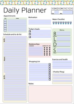 the daily planner is shown in blue and white with checklistes on it's side