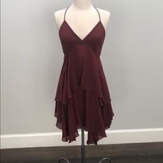 Never Worn Beautiful Low Neck With A Lot Of Movement On The Skirt. Size 6 But Does Run A Little Small, Perfect For A Size 4 Dress Brown V-neck Solid Dress, Brown Silk V-neck Dress, Elegant Brown Mini Dress With V-neck, Formal Brown V-neck Mini Dress, Evening Brown V-neck Mini Dress, Dress Inspo, Diy Clothes, Passion For Fashion, Size 4