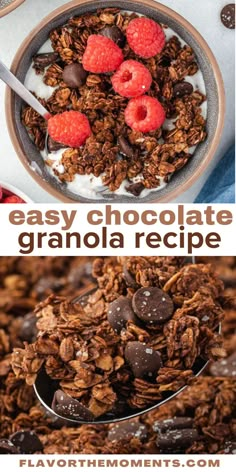 Chocolate Granola Dark Chocolate Granola, Gluten Free Granola Recipe, Chocolate Granola Recipe, Chips Homemade, Healthy Dark Chocolate, Flaxseed Meal, Easy Granola