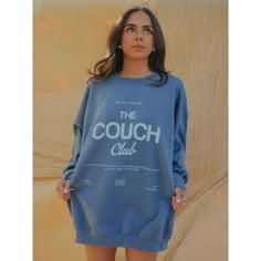 The Couch Club Sweatshirt Join The Club, Club Sweatshirts, Usa Outfit, Sweatshirt Outfit, Holiday Movie, Long Torso, Blue Sweatshirt, 가을 패션, The Spot