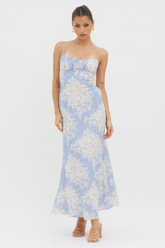 Shop the Nerida Twist Back Midi Dress Floral Blue | Selfie Leslie Blue Selfie, Light Blue Floral Dress, Amber Wedding, Blue And White Floral Dress, Midi Dress Floral, Blue Floral Midi Dress, Blue Floral Maxi Dress, Selfie Leslie, Senior Prom