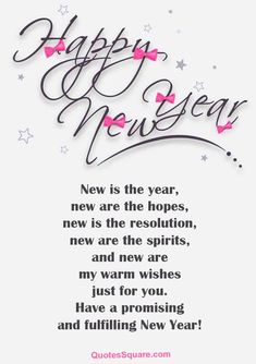 a happy new year message with pink hearts and stars on it's white background