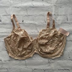 Calvena Plus Women Lace Bra New With Tag, Never Worn. #164 Brown Lace Bra, Spring Lace Beige Bra, Beige Lace Bra With Lace Closure, Cheap Lace Sleepwear With Built-in Bra, Cream Lace Underwire Bra, Playtex Bras, Demi Cup Bra, Floral Bra, Nike Sports Bra