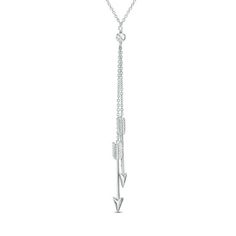 Complement her fun and flirty personality with this feminine fashion necklace. Crafted in sterling silver, this sassy lariat style highlights a pair of glittering arrow dangles, each suspended beneath lengths of slender chain. A polished ball completes the look. Buffed to a brilliant luster, this 18.0-inch cable chain necklace secures with a lobster claw clasp. Flirty Personality, Zales Zales, Cable Chain Necklace, Feminine Fashion, Solitaire Necklaces, Cluster Necklace, 14k Gold Necklace, Lariat Necklace, Diamond Cluster