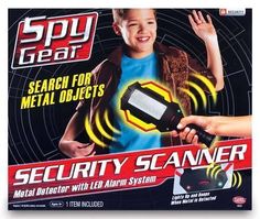 the spy gear security scanner is shown in front of a box with it's hand holding