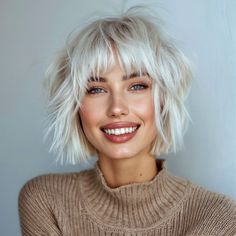 79 Gorgeous Platinum Blonde Hair Colors Ideas for 2024 Short Platinum Hair, Platinum Blonde Hair Color Ideas, Blonde Bob With Bangs, Short Bleached Hair, Hair Colors Ideas, Anna Hair, Platinum Blonde Bobs, Blonde Hair Colors, Shaggy Bob Haircut