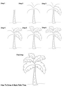 how to draw a palm tree with step by step instructions for children and beginners