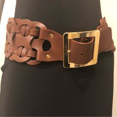 Michael Kors Coffee Color Woven Leather Waist Belt Embellished With Gorgeous Gold Tone Buckle Embossed With Mk Name. Belt Is Detached At End (As Seen In Pics)Can Most Likely Be Fixed With Glue Or Taken To A Cobbler.Belt Hasn’t Been Worn But Also Hasn’t Been Stored Properly Which May Be Cause Of End Separating.If Last Belt Hole Is Used Belt Separation Is Hardly Detectable (As Seen In Pics)Belt Is Of Great Quality And Retails For $450 Made In Italy, This Statement Piece Is An Awesome Addition To Any Fashionistas Wardrobe Size: M Measurements: Length 30"-32", Width 3.5" Luxury Mid Evil Mid Evil, Belt Hole, Leather Waist Belt, Coffee Color, Michael Kors Accessories, Coffee Colour, Cobbler, Belt Size, Waist Belt