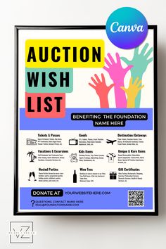 a poster advertising an auction wish list